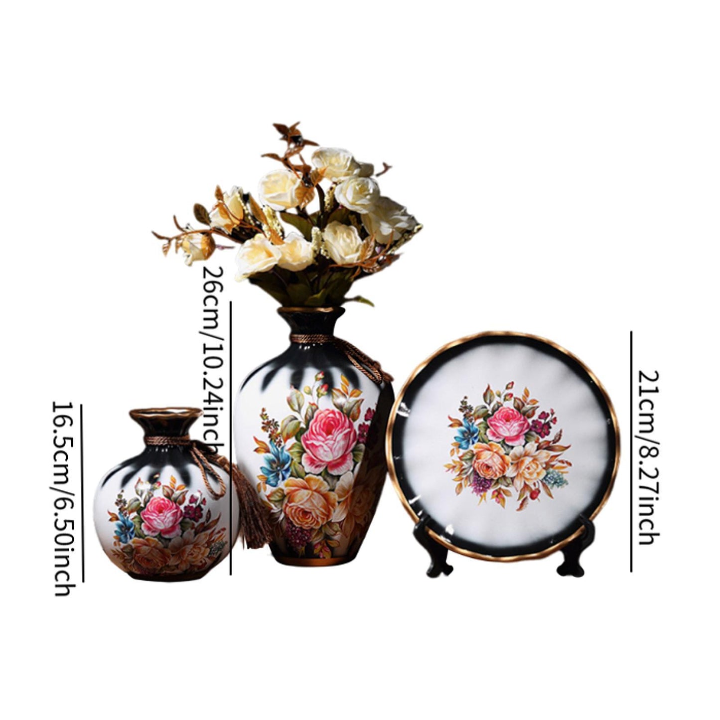 3pcs Hand-Painted Ceramic Flower Vase Set