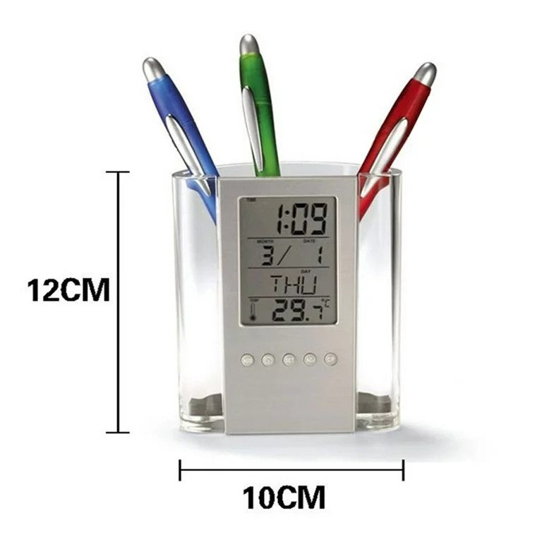 Digital LCD Desk Pen & Stationery Organizer