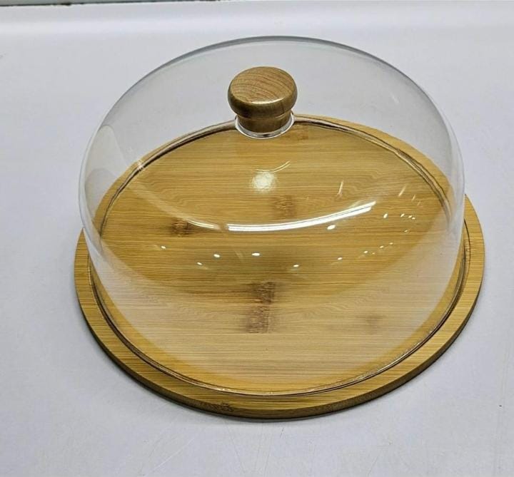 Bamboo Base Cake/Fruit Stand with Acrylic Dome Cover