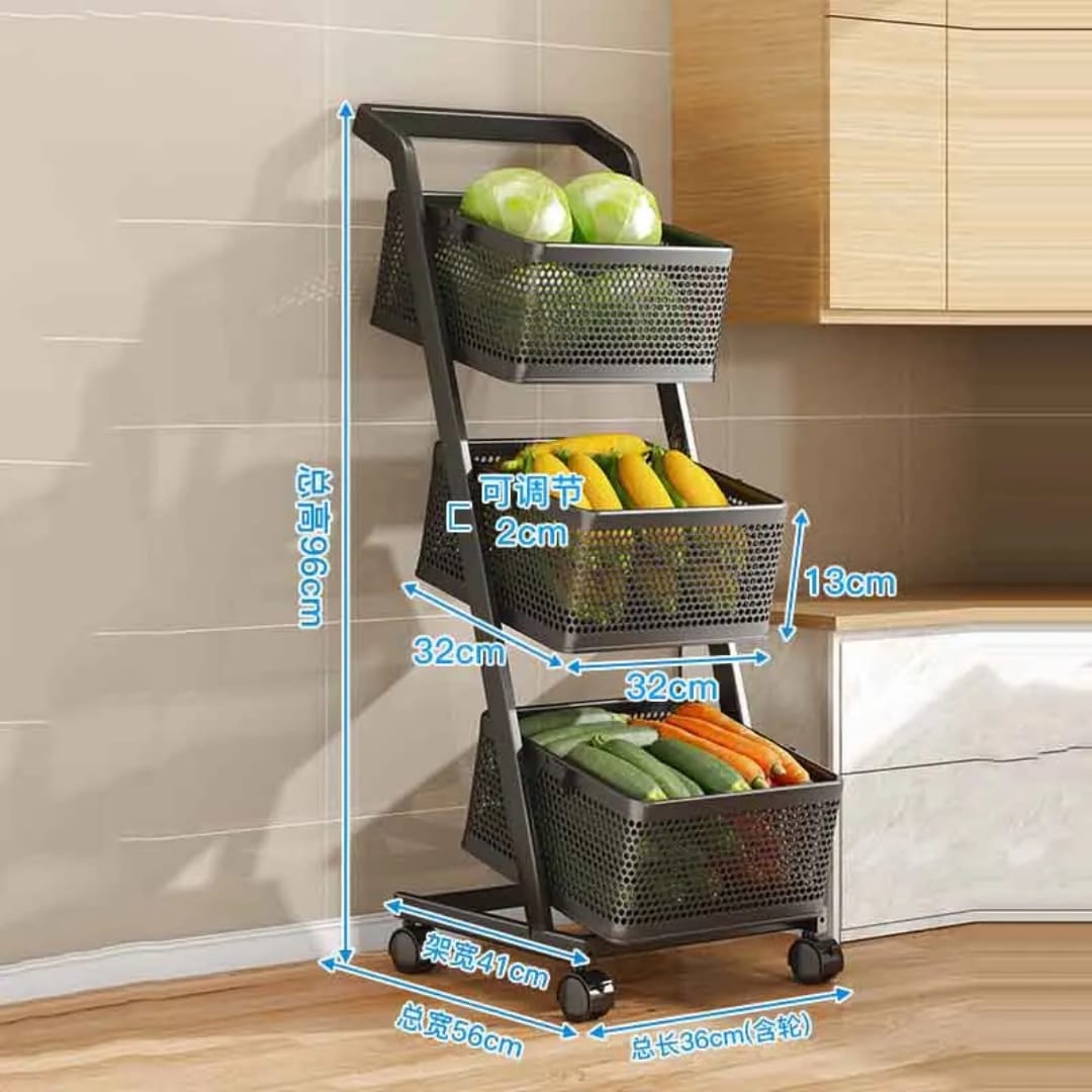 3 Compartment Kitchen Vegetable Cart