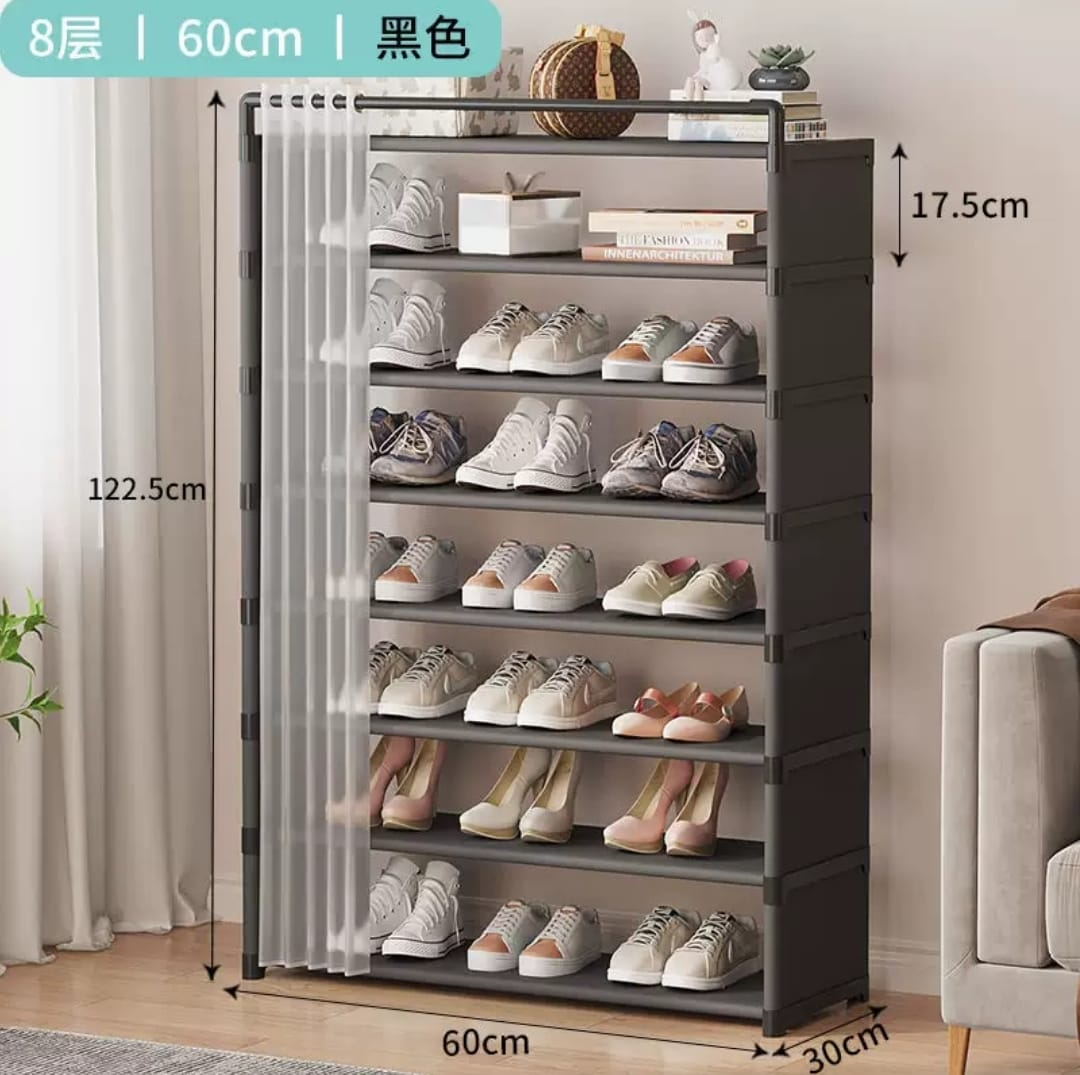 8-Layer Shoe Rack Organizer with Fabric Dustproof Cover