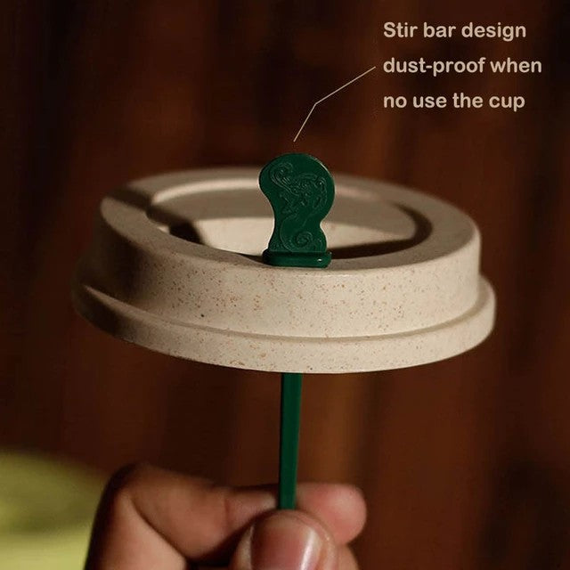 Reusable 350ml Wheat Straw Travel Coffee Mug with Lid & Stirrer