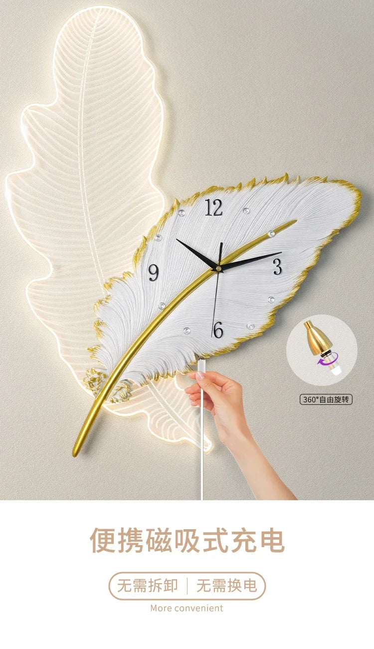 Metallic Feather Wall Clock