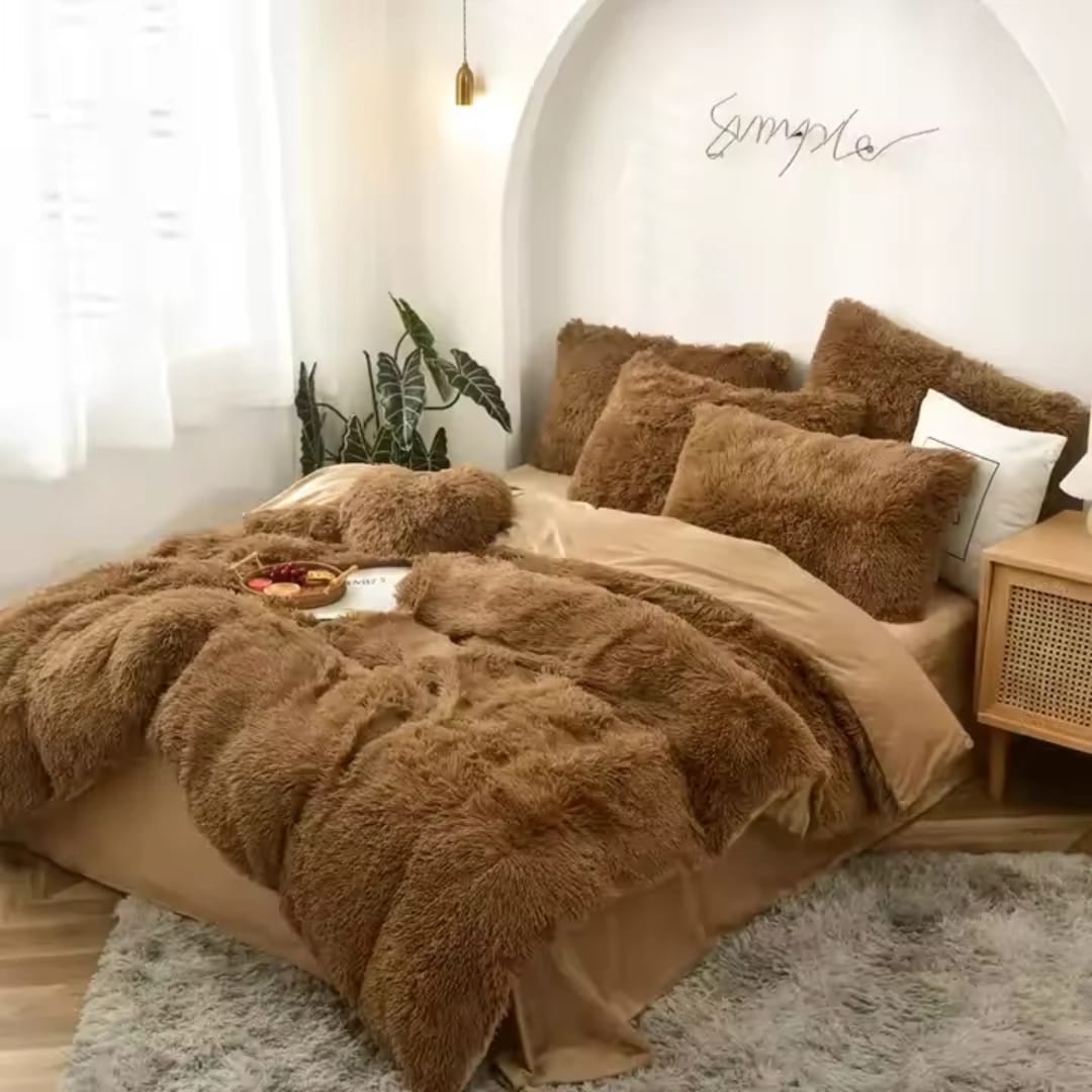 6pcs Luxury Velvet Plush Fluffy Duvet Set