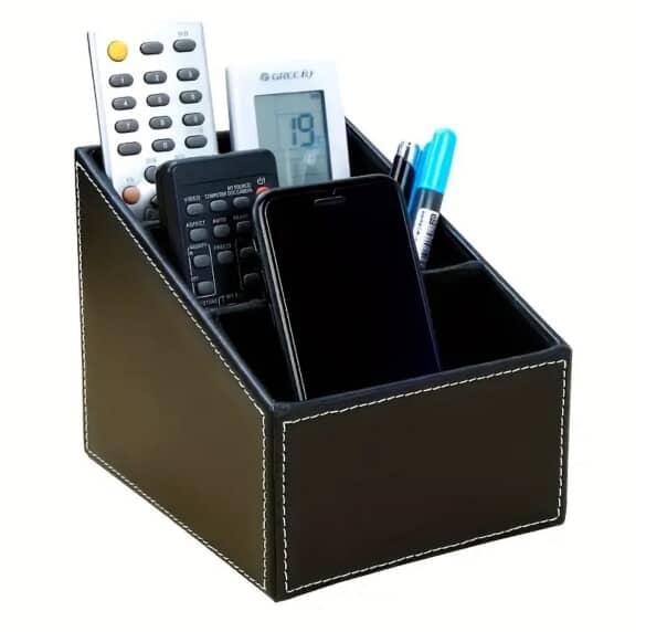 Multi-Compartment Leather Desk Organizer/Remote Organizer