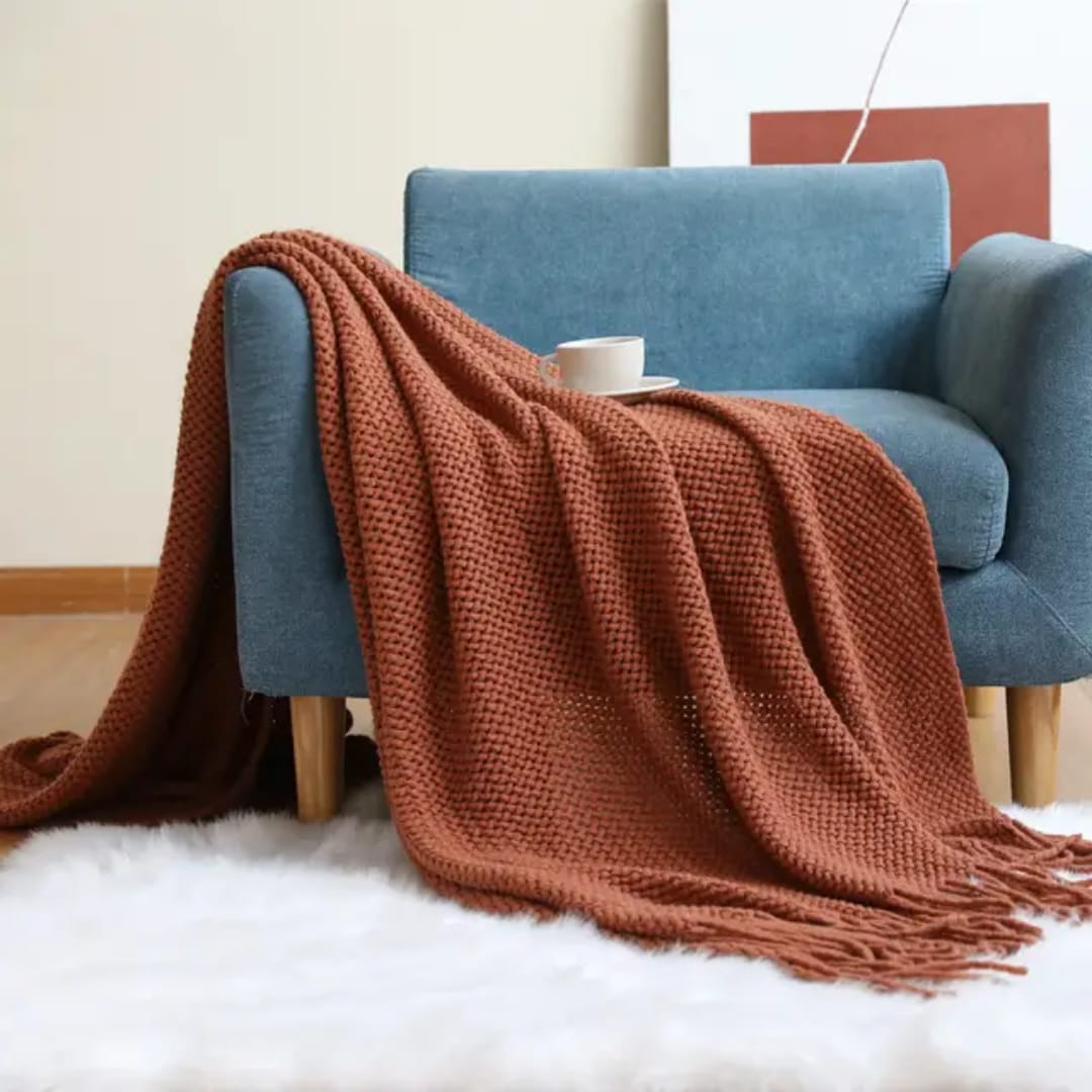 Knitted Tassel Throw Blankets