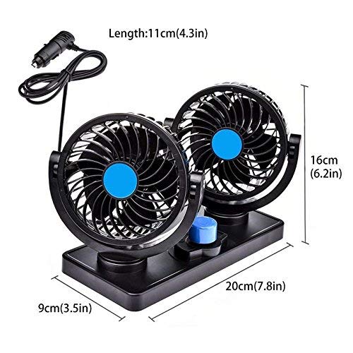 12V Dual Head Car Dashboard/Windshield Fan – 360° Rotatable Cooling!