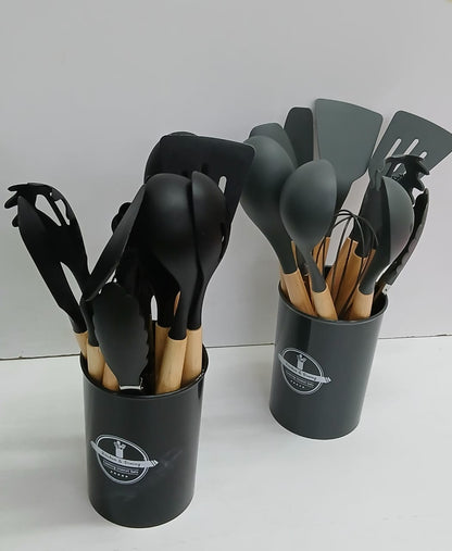12 in 1 Premium Cooking & Serving Spoons Set With Holder