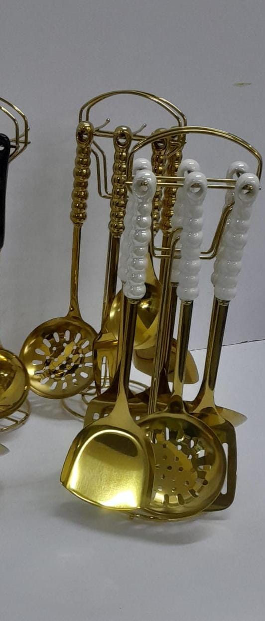6-in-1 Gold Vanished Serving Spoon Set with Stand