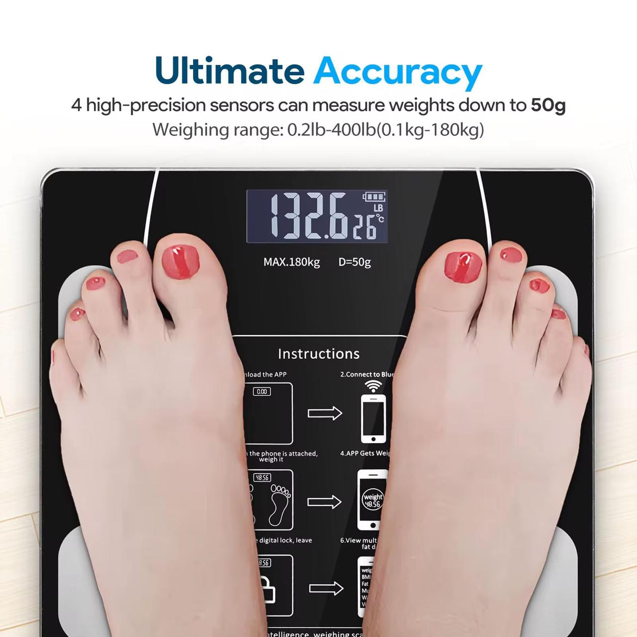 Intelligent Bluetooth BMI Body Weighing Scale – Black