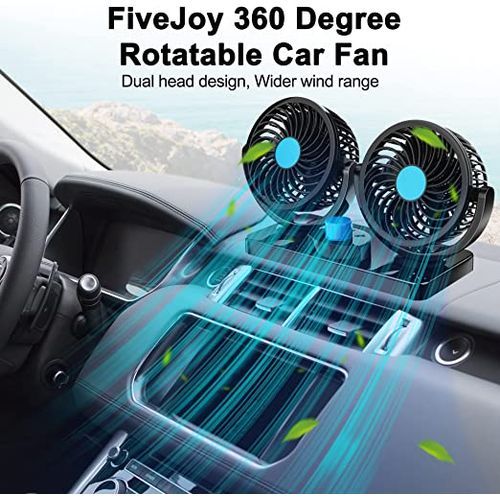 12V Dual Head Car Dashboard/Windshield Fan – 360° Rotatable Cooling!