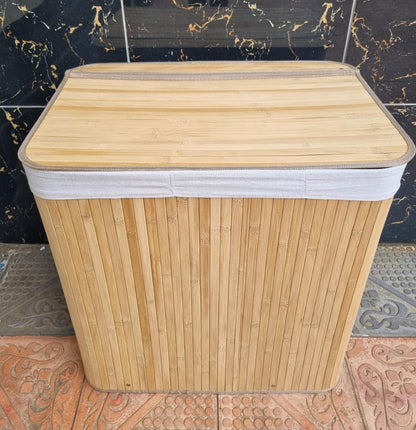 3-Grid Foldable Bamboo Laundry Basket