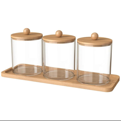 3pcs Acrylic Swab Storage Organizer Set with Bamboo Holder