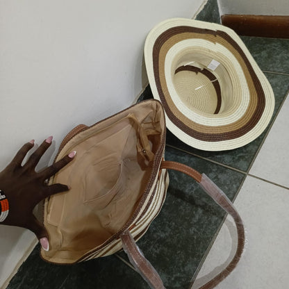 Summer Straw Woven Beach Bag + Hat Set