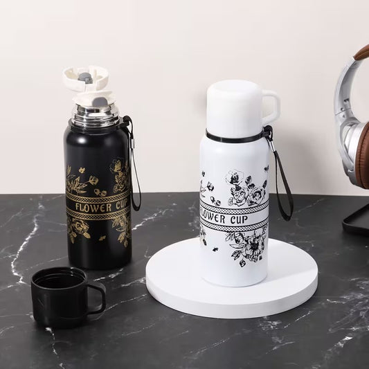 600ml Black Flower Vacuum Flask