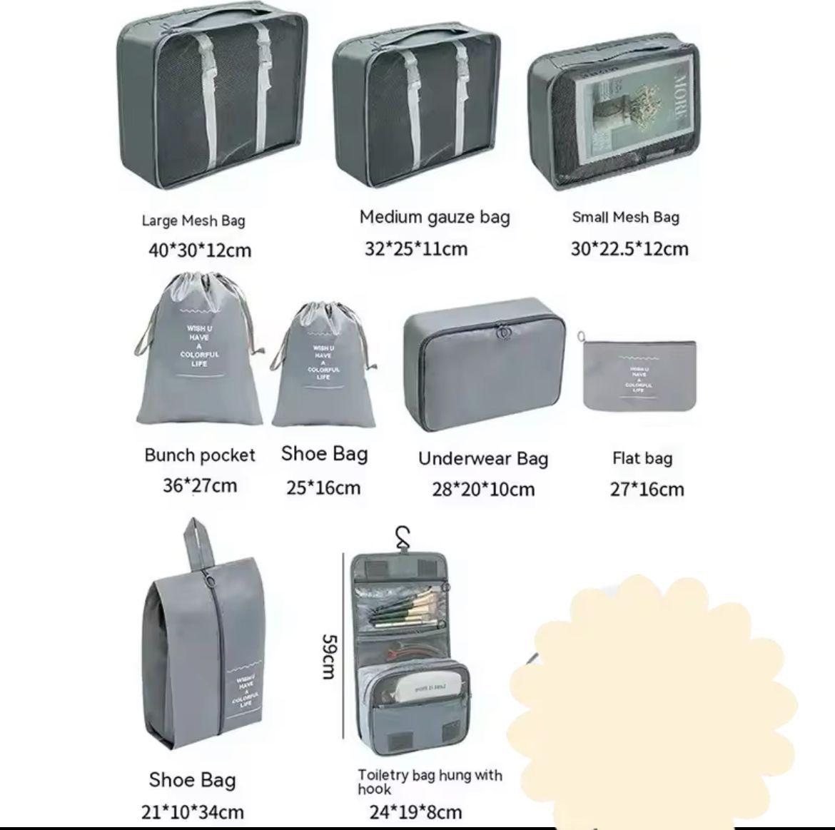 9pcs Luggage Travel Organizers/Packing Cubes Set