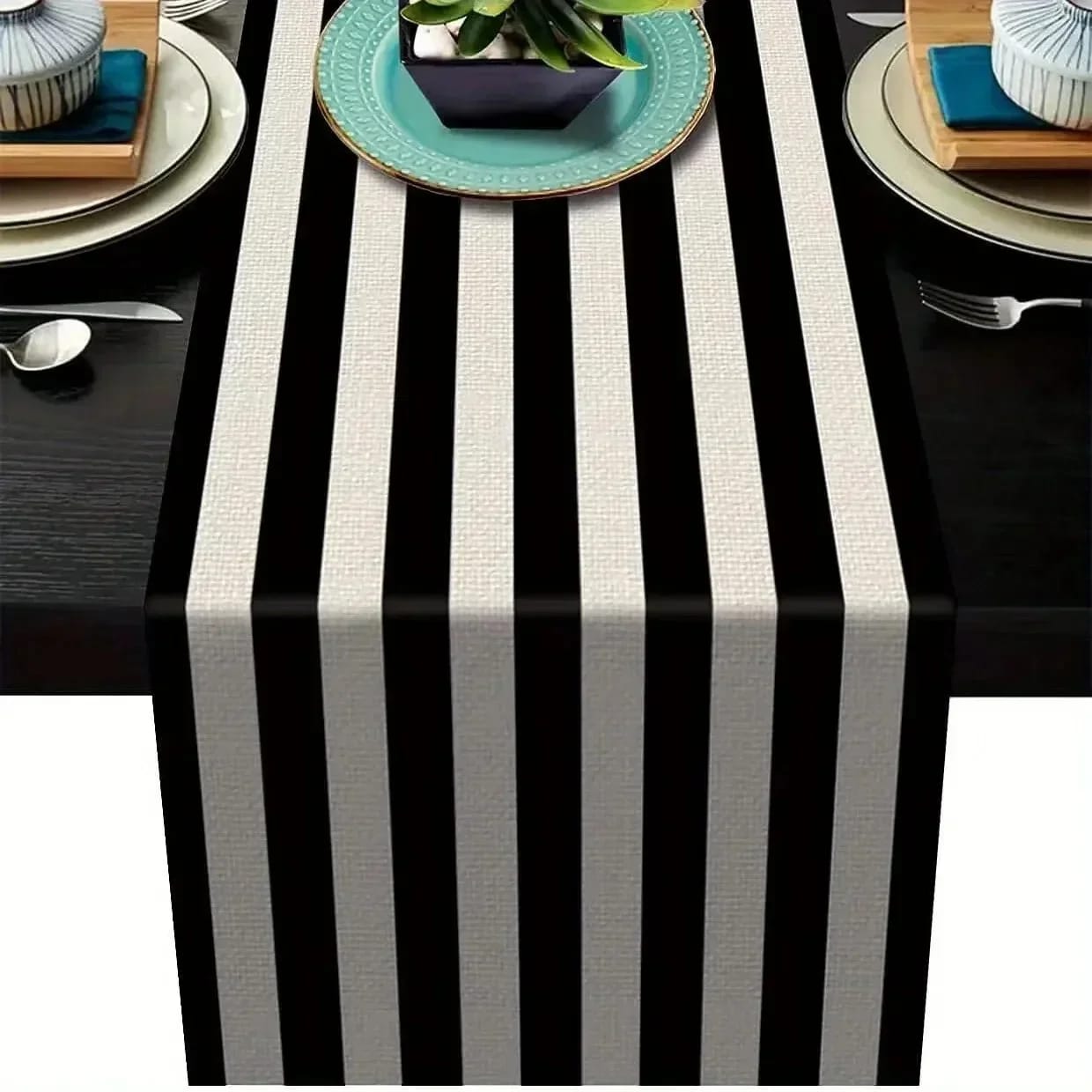 Geometric Stripe Linen Table Runner