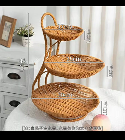3-Tier Handmade Unique Rattan Fruit Rack
