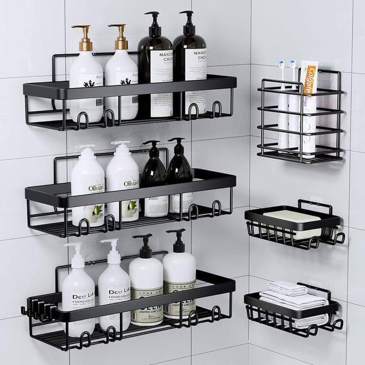 6pcs Shower Caddy Shelf – Bathroom Organizer with Adhesive Stickers