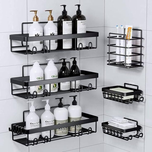 6pcs Shower Caddy Shelf – Bathroom Organizer with Adhesive Stickers