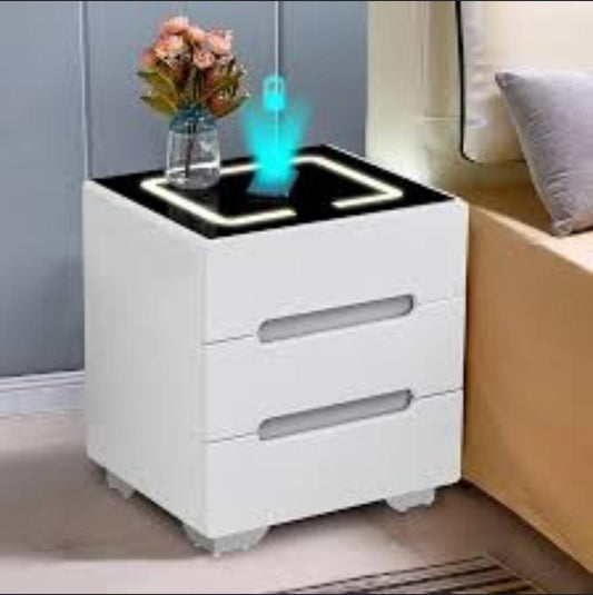 Bedside Table with LED Lighting & Smart Charging Interface