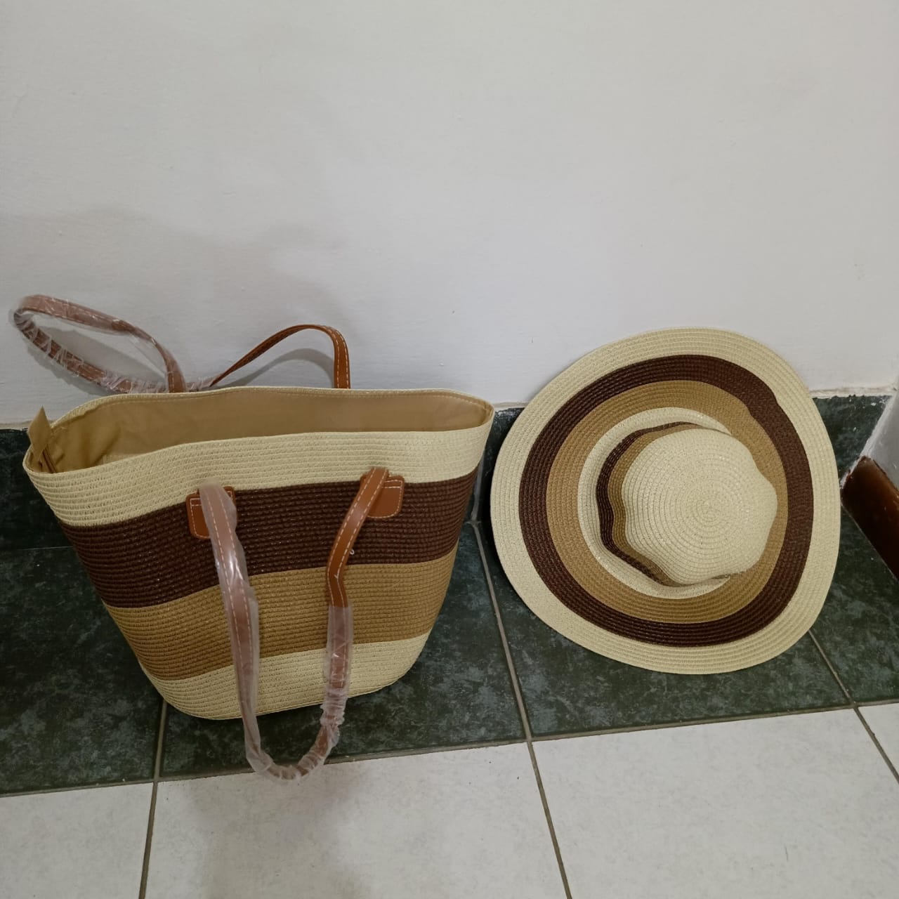Summer Straw Woven Beach Bag + Hat Set