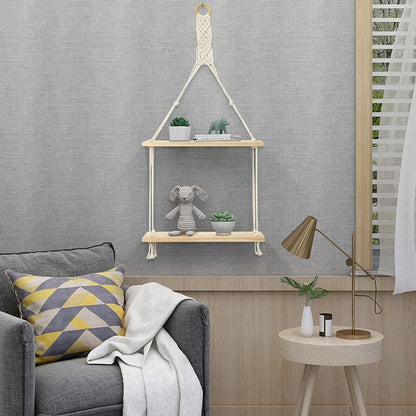 Macramé Hanging Floating Shelf – 2 Tier