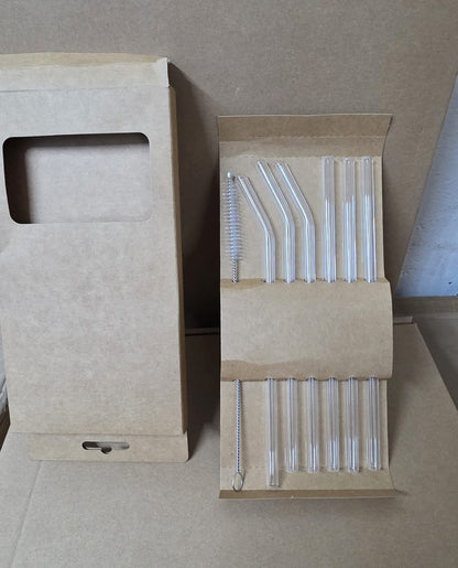 6-Piece Clear High Borosilicate Glass Straw Set with Cleaning Brush