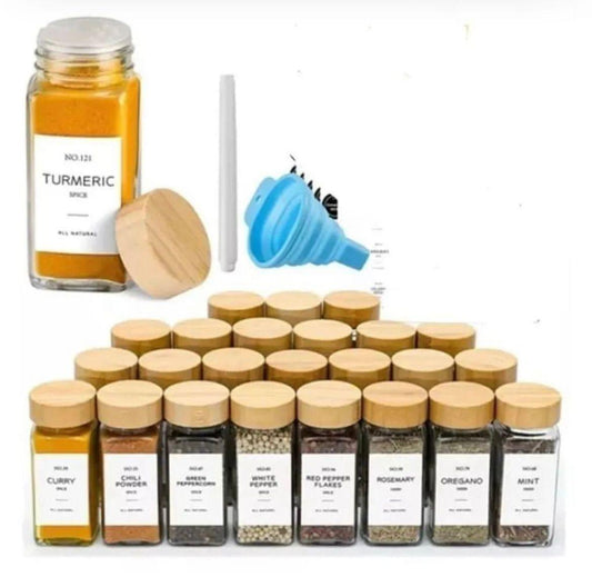 29pcs Glass Spice Jars Set with Bamboo Lids