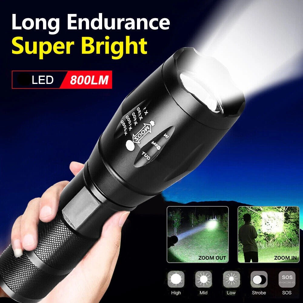 Super Bright Tactical LED Flashlight – Zoomable Torch (3 Modes) 🔦