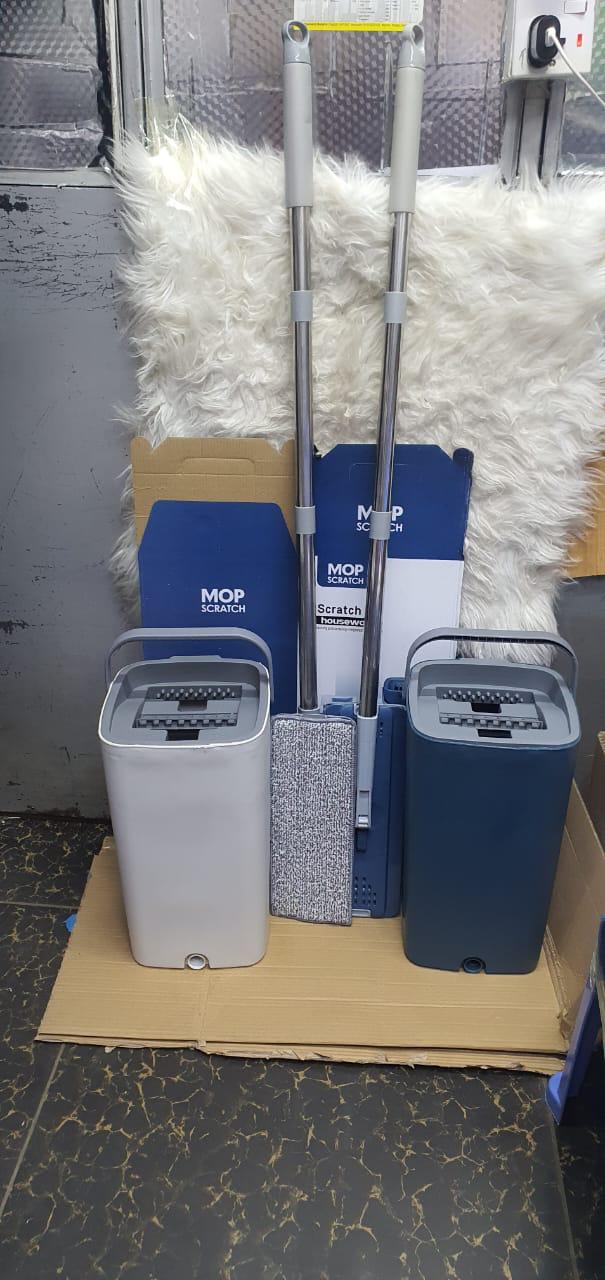 Big Bucket Flat Vertex Self-Squeeze Mop with Hand-Free Wringing & Microfiber Mop