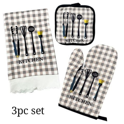 3pcs Kitchen Heat-Resistant Glove Set