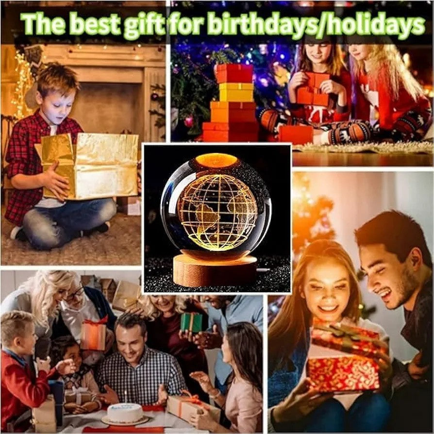 3D Earth Crystal LED Night Lamp – Warm Light