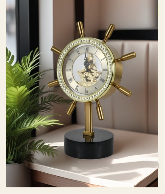 Captain Steering Metallic Marble Base Desktop Clock