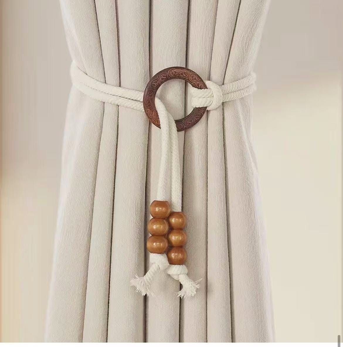 2 Pieces Vintage Natural Wood Curtain Tiebacks ✨