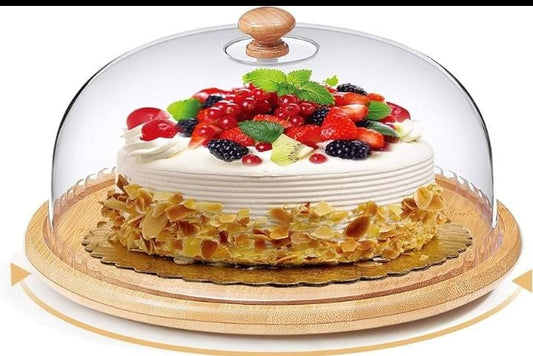 Bamboo Base Cake/Fruit Stand with Acrylic Dome Cover