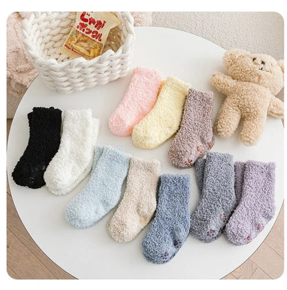 1 Pair Winter Coral Fleece Kids Socks – Anti-Slip