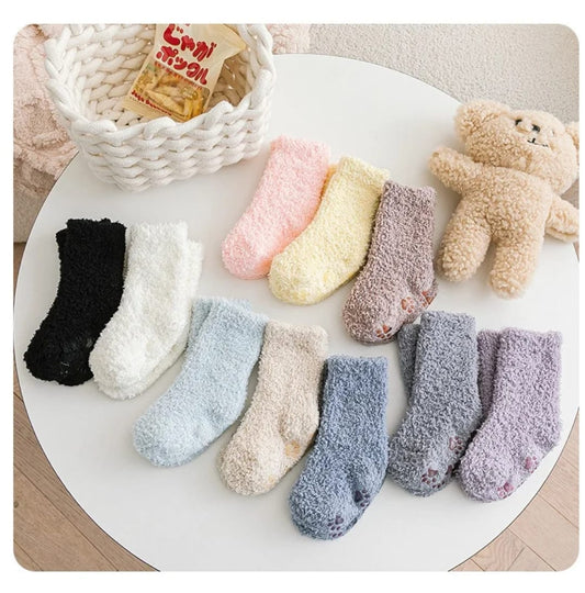 1 Pair Winter Coral Fleece Kids Socks – Anti-Slip