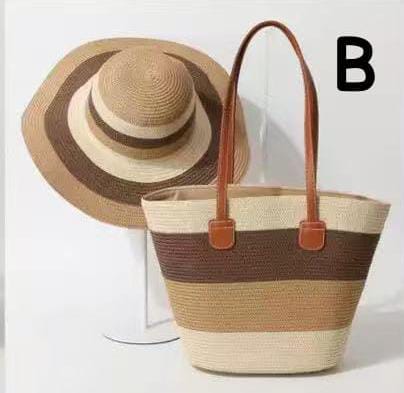 Summer Straw Woven Beach Bag + Hat Set