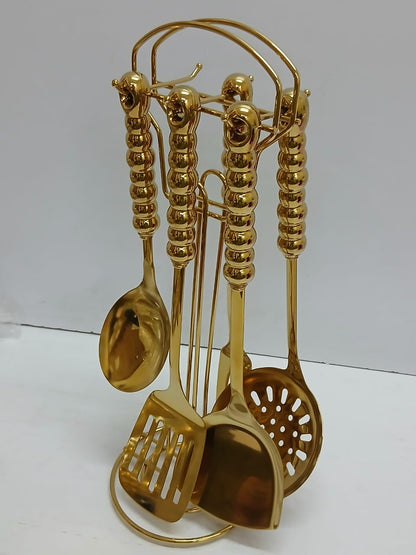 6-in-1 Gold Vanished Serving Spoon Set with Stand