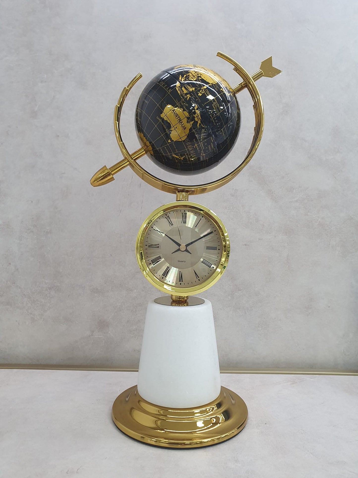 Antique Globe & Quartz Clock with Marble Base