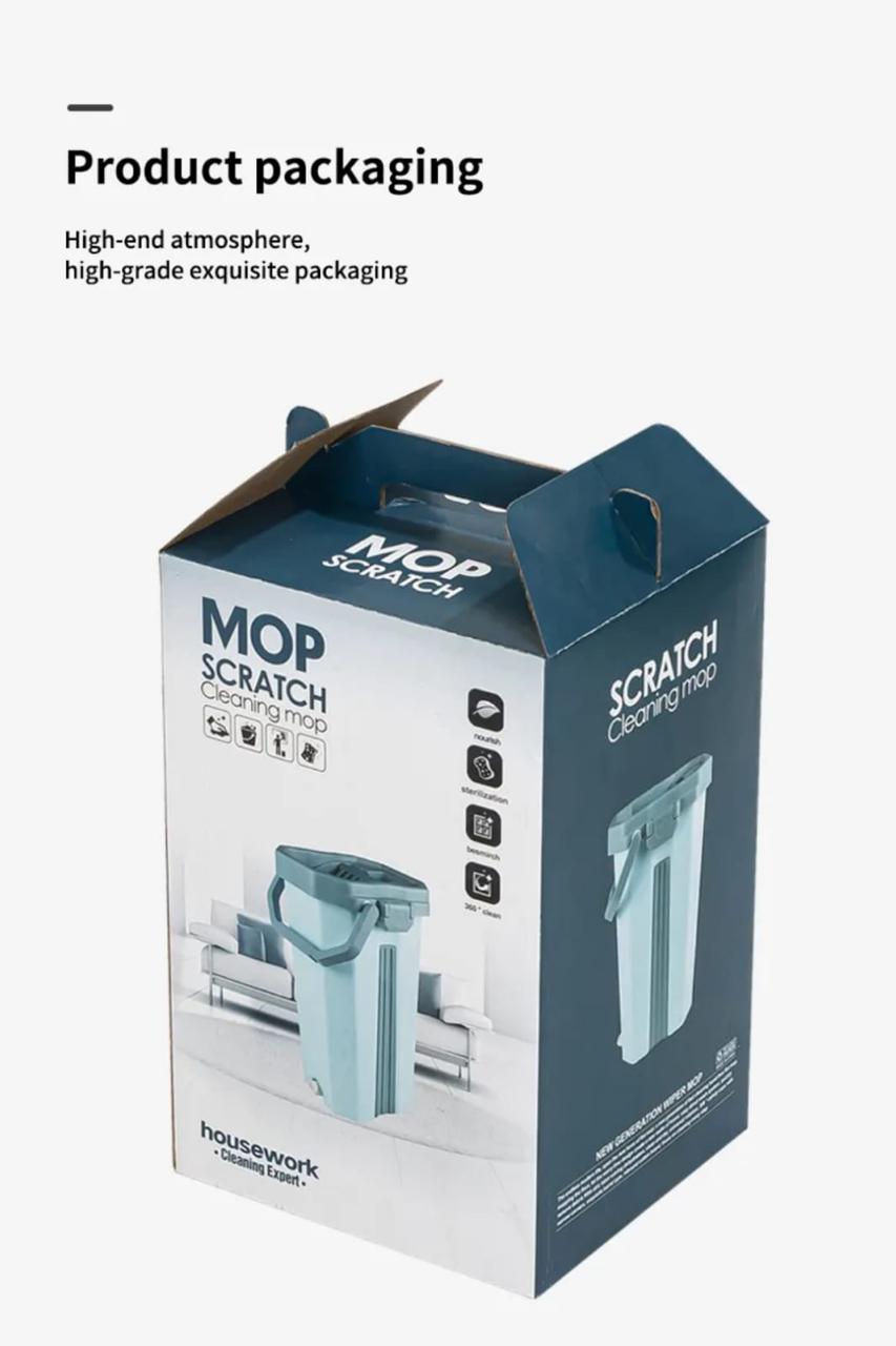 Big Bucket Flat Vertex Self-Squeeze Mop with Hand-Free Wringing & Microfiber Mop