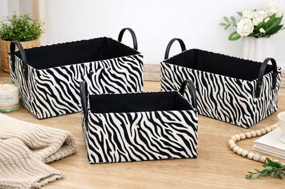 3-Piece Stylish Zebra & Cow Print Storage Baskets