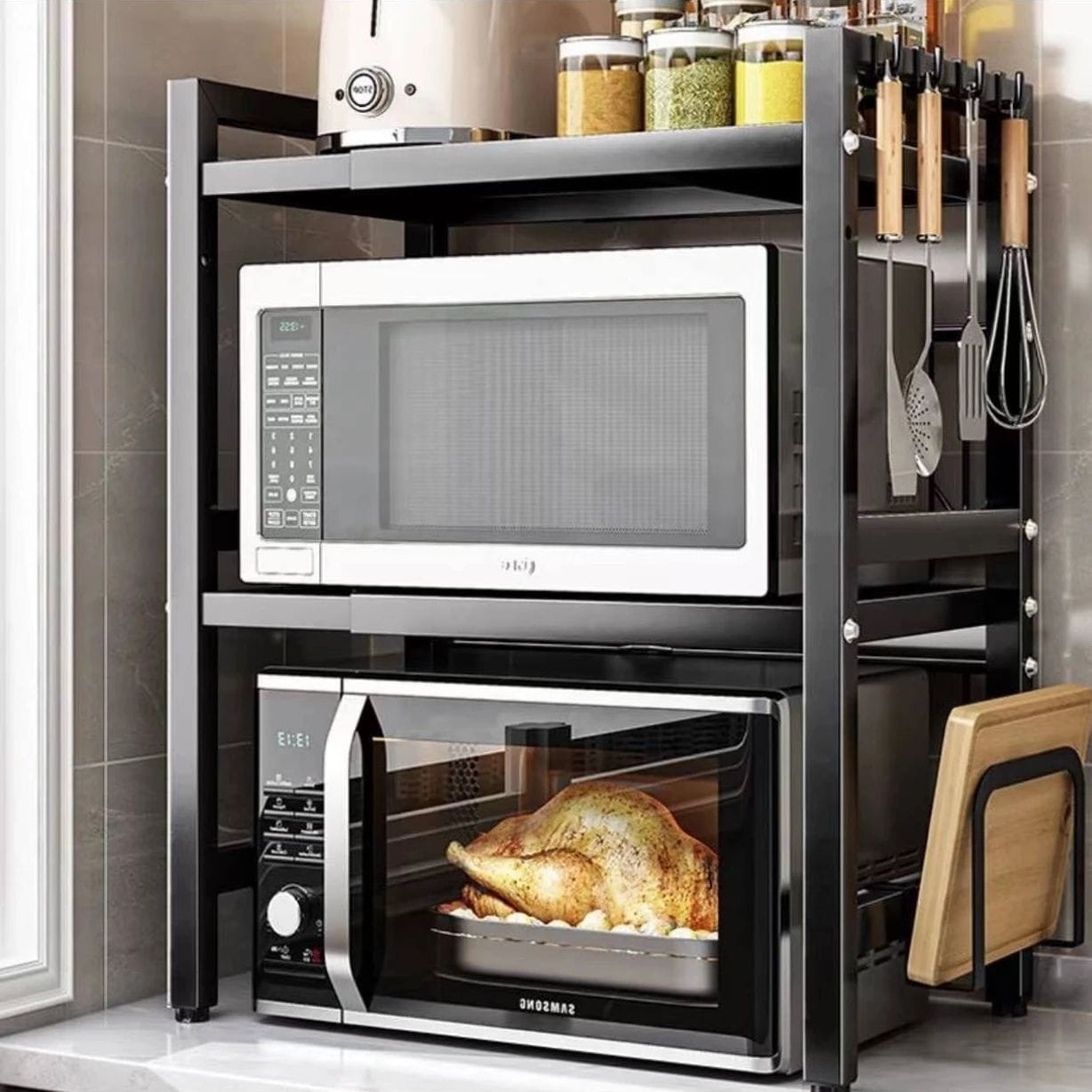 Expandable 2-Layer High-Quality Modern Microwave Stand