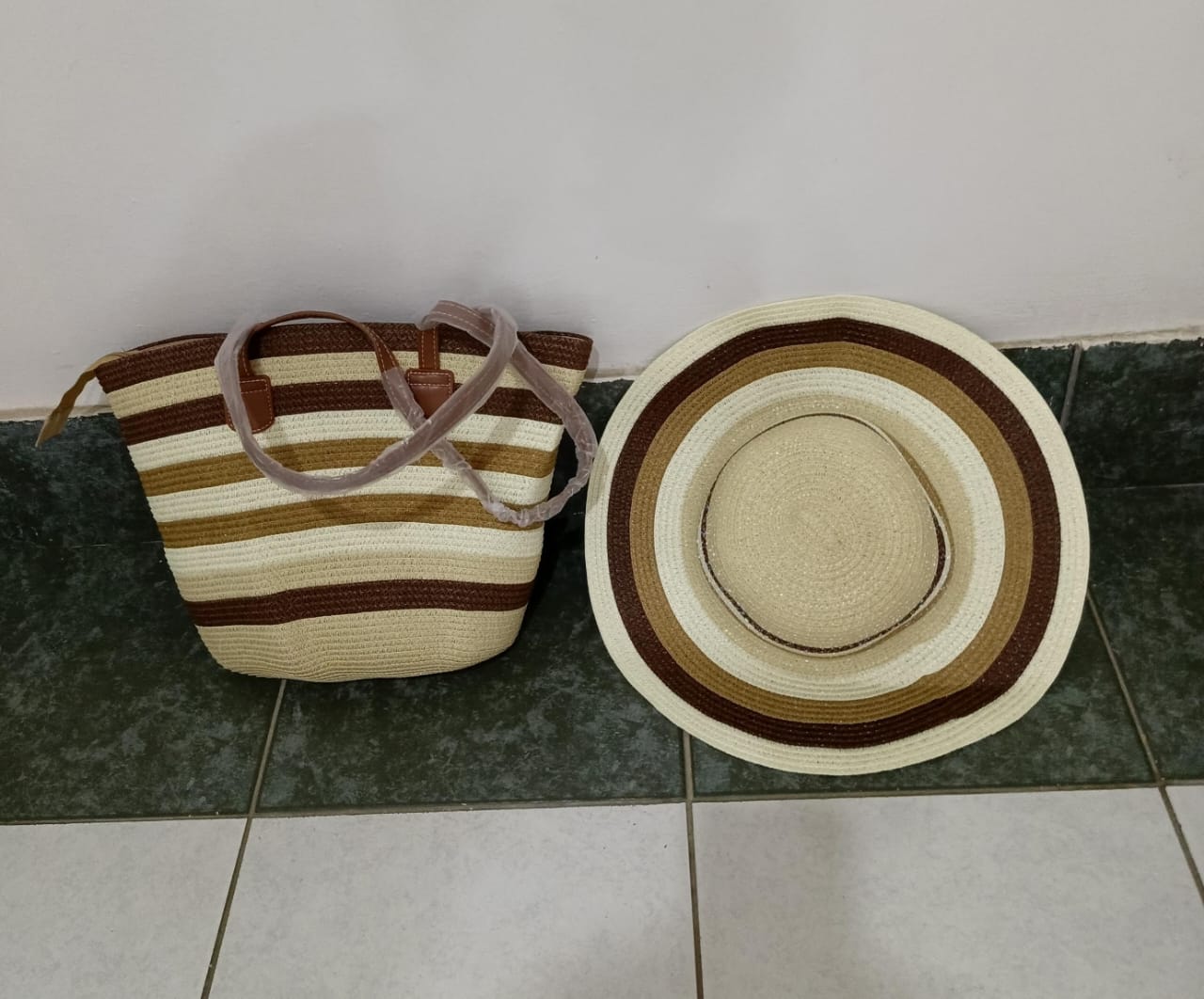 Summer Straw Woven Beach Bag + Hat Set