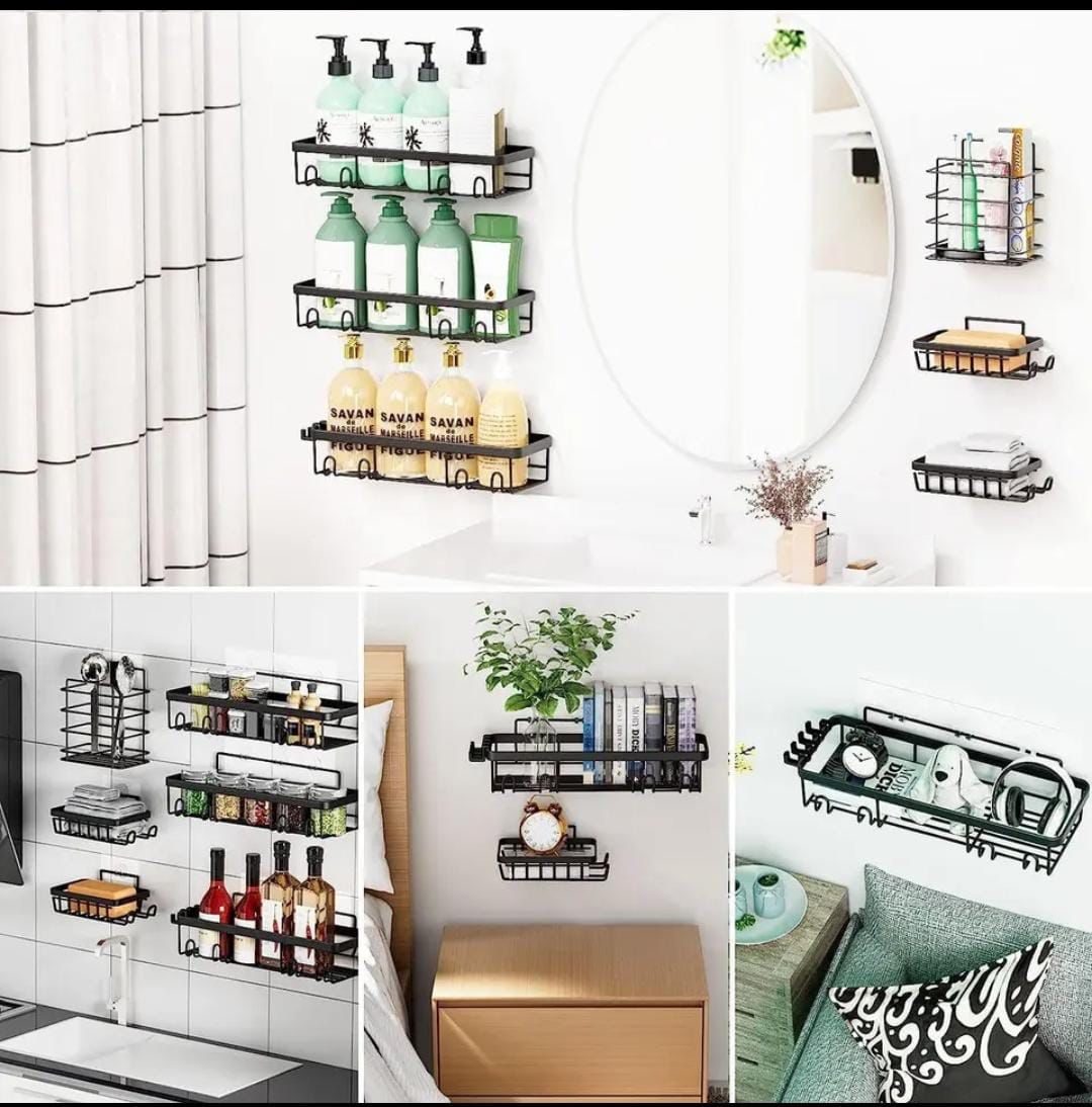 6pcs Shower Caddy Shelf – Bathroom Organizer with Adhesive Stickers