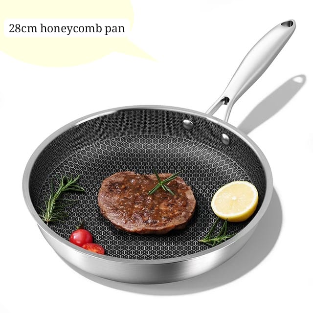 28cm Non-Stick Honeycomb Stainless Steel Frying Pan – 10 Inch Large Pan