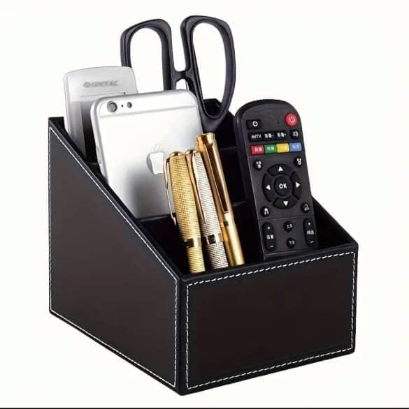 Multi-Compartment Leather Desk Organizer/Remote Organizer