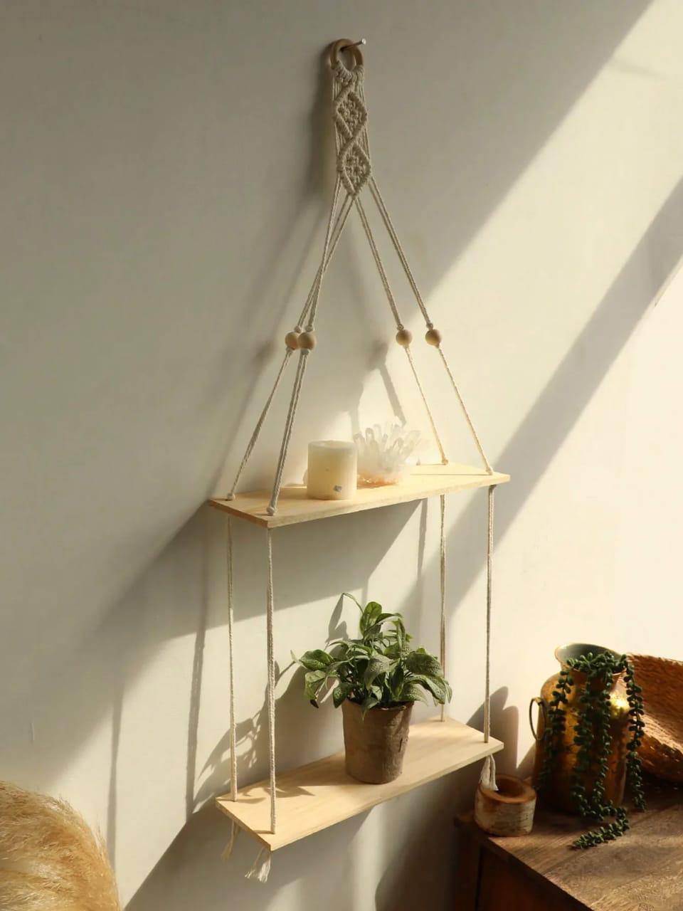 Macramé Hanging Floating Shelf – 2 Tier