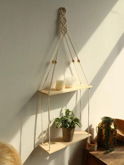 Macramé Hanging Floating Shelf – 2 Tier